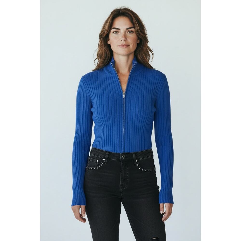 Wolford Concordia Ribbed Knit Zip Cardigan Blue XS - Picture 1 of 16